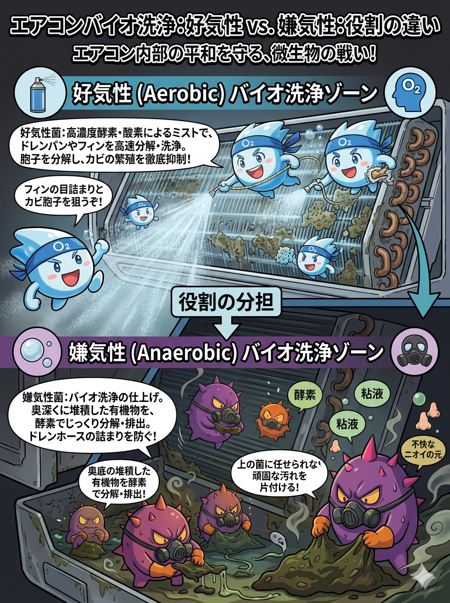 エアコンバイオ洗浄のイメージ図